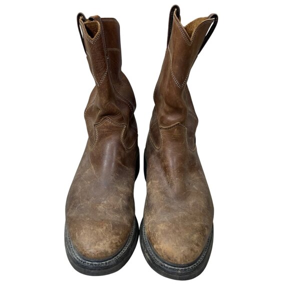 Justin 4760 Work Boot Leather Brown Size 10 (READ) Men's Round Toe - Picture 3 of 12